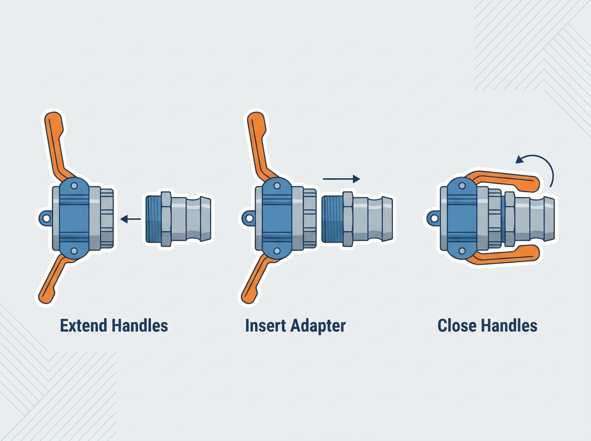 A detailed view of industrial hydraulic hose fittings and couplings used in fluid transfer systems